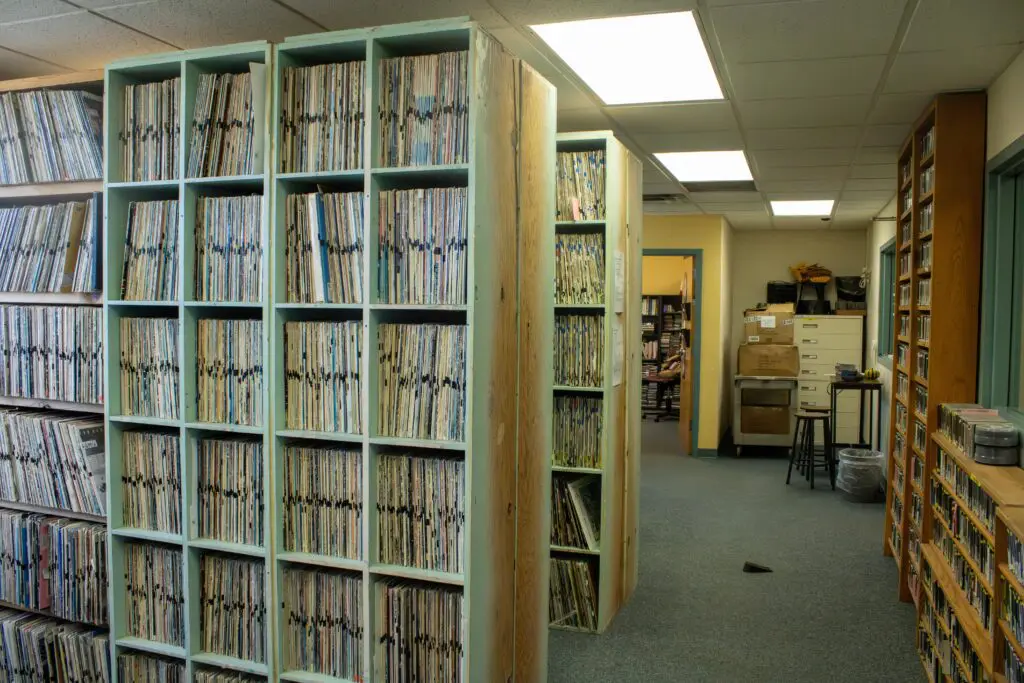 A (very) small glimpse of KUNM's music archive (Photo by Sara Atencio-Gonzales)
