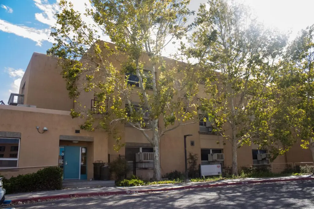 Exterior of the building where the KUNM offices are located on UNM campus (Photo by Sara Atencio-Gonzales)
