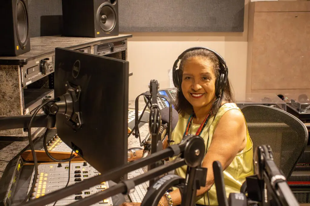 Cecilia Webb in a studio at the KUNM offices (Photo by Sara Atencio-Gonzales)