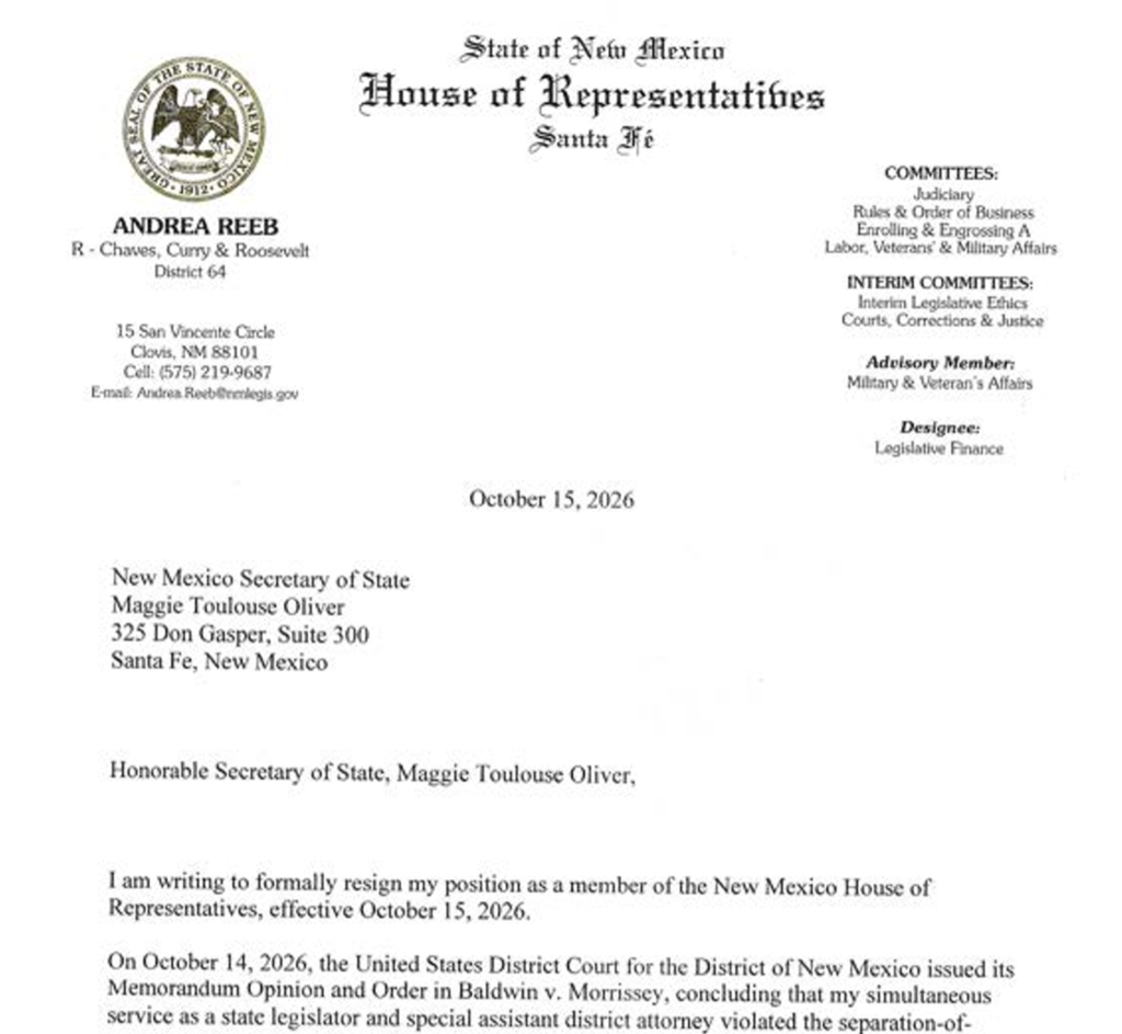Resignation letter from Andrea Reeb