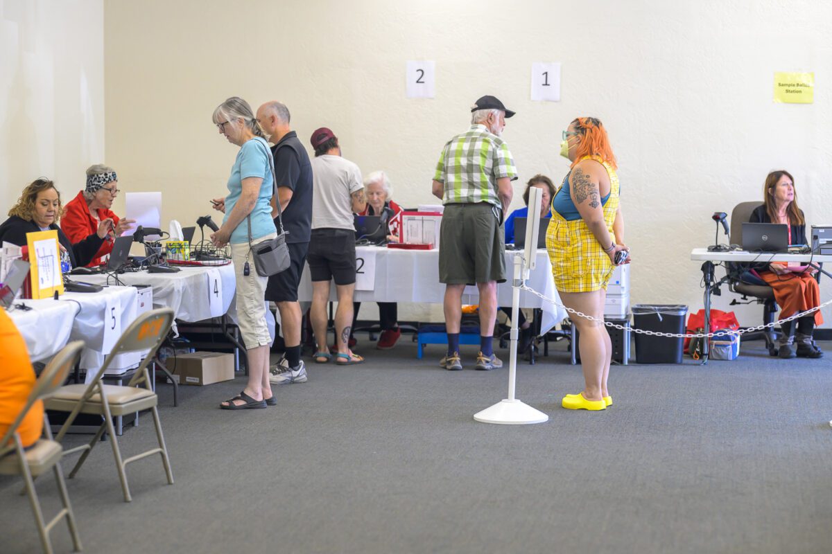 Bernalillo residents stand in line to cast their ballot on election day at the Clerk’s Annex facility in Albuquerque Tuesday morning. (Roberto)