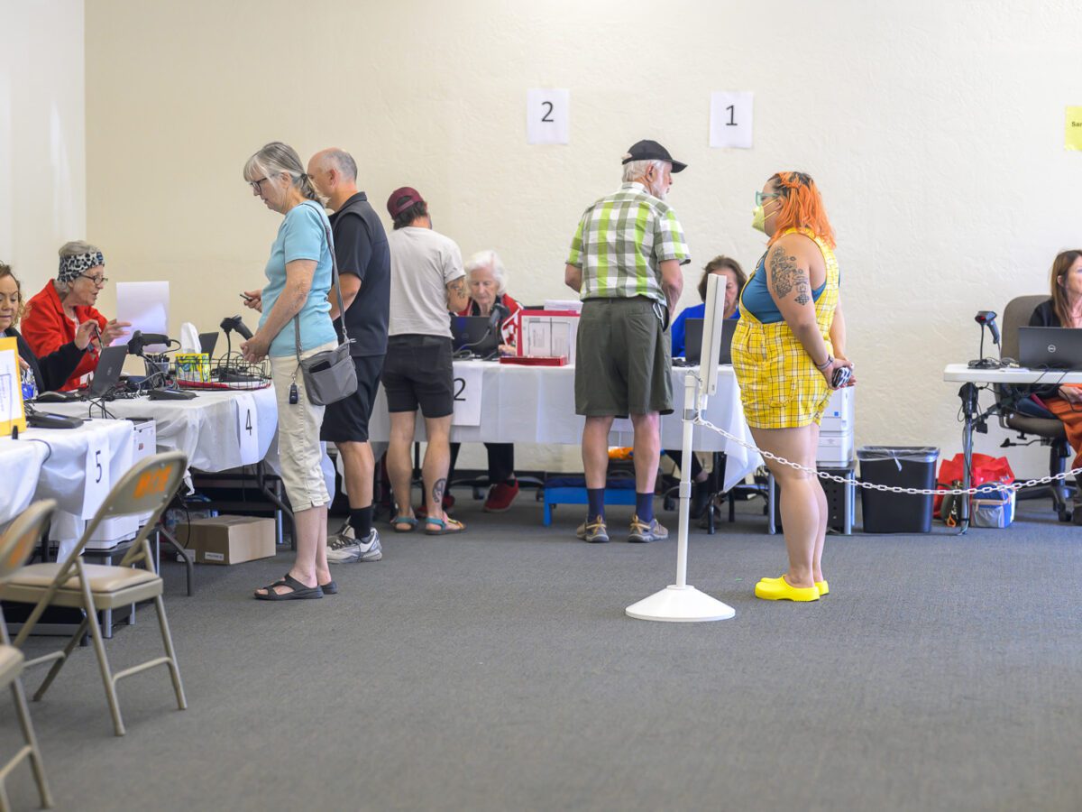 Bernalillo residents stand in line to cast their ballot on election day at the Clerk’s Annex facility in Albuquerque Tuesday morning. (Roberto)