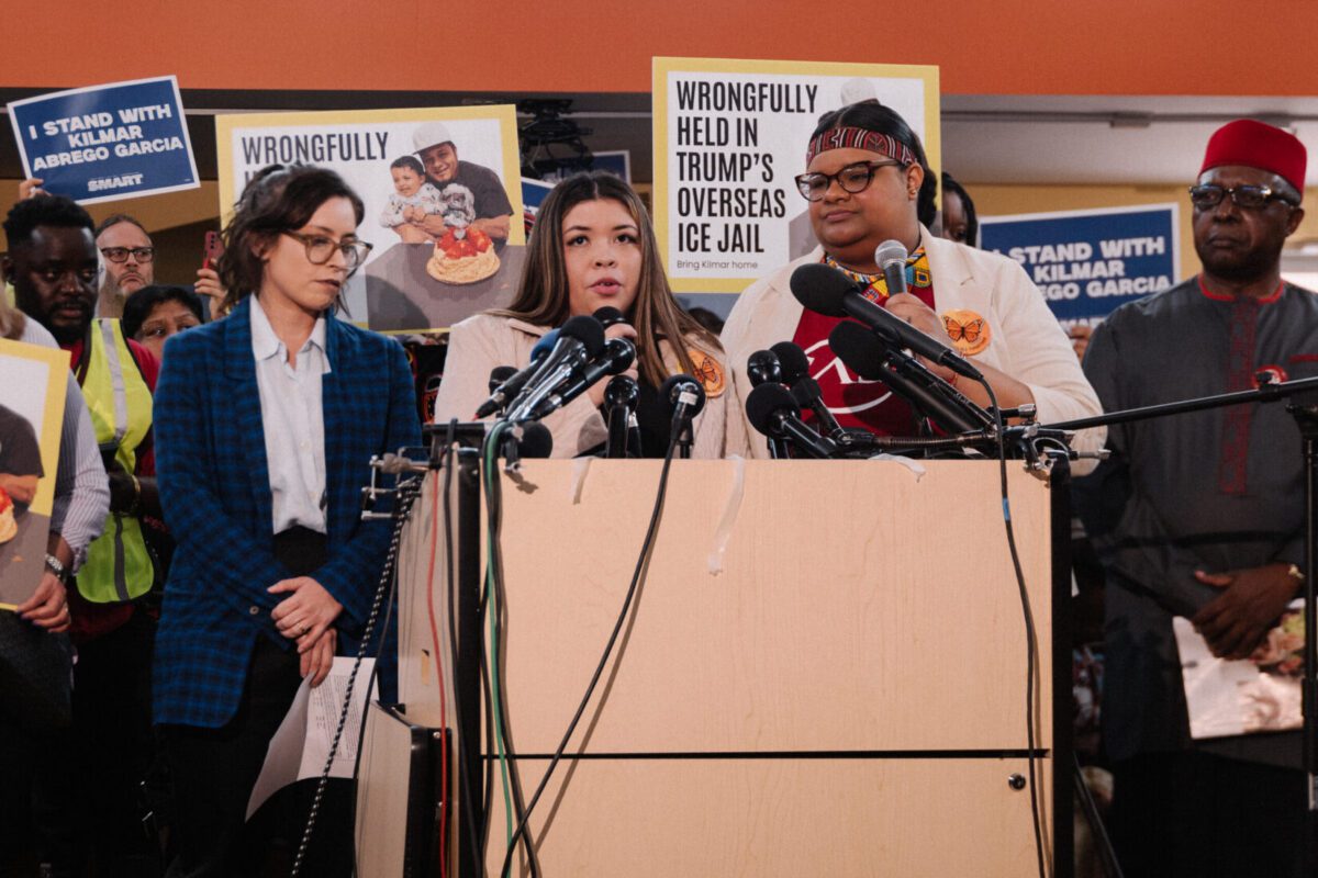 Jennifer Vasquez Sura, the wife of Kilmar Abrego García, who was deported to El Salvador, speaks at a news conference in Hyattsville, Maryland, last week. Caroline Gutman/For The Washington Post