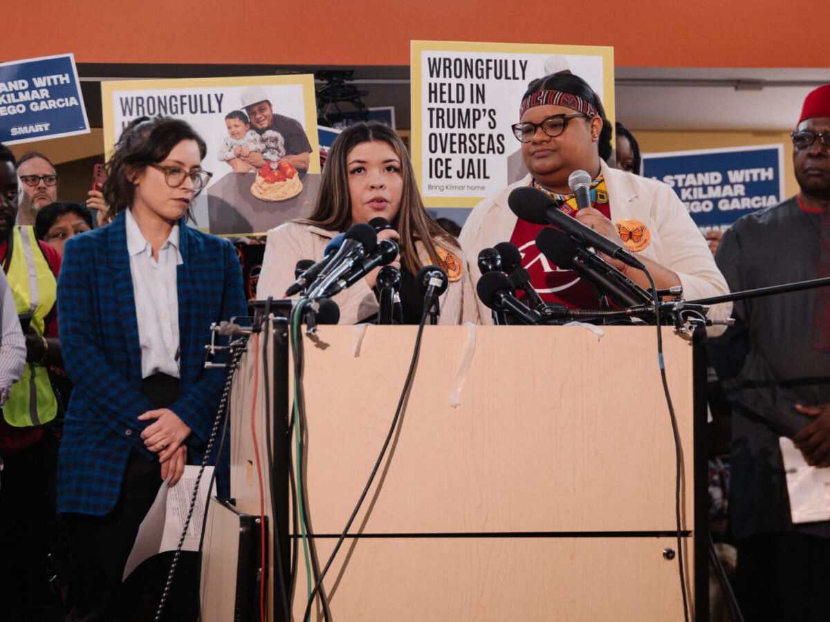 Jennifer Vasquez Sura, the wife of Kilmar Abrego García, who was deported to El Salvador, speaks at a news conference in Hyattsville, Maryland, last week. Caroline Gutman/For The Washington Post