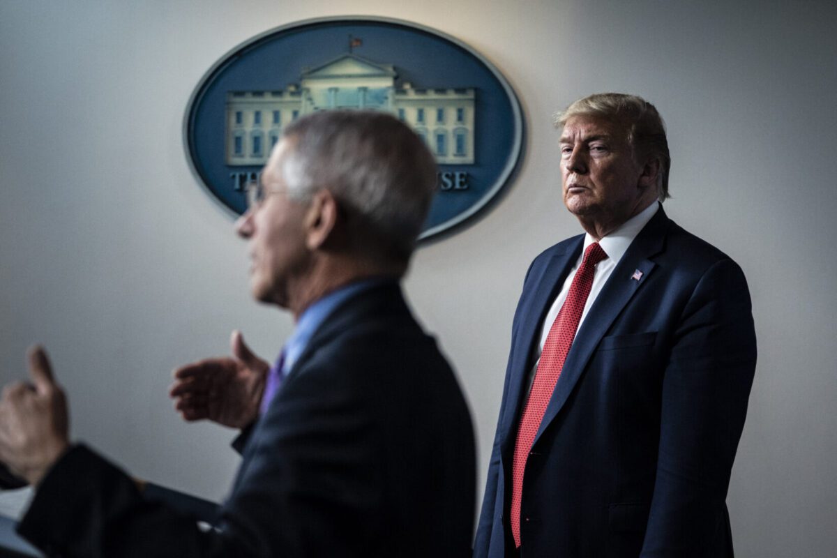 President Donald Trump and Anthony S. Fauci, who was director of the National Institute of Allergy and Infectious Diseases, regularly briefed Americans about the coronavirus response in the early days of the pandemic. Jabin Botsford/The Washington Post