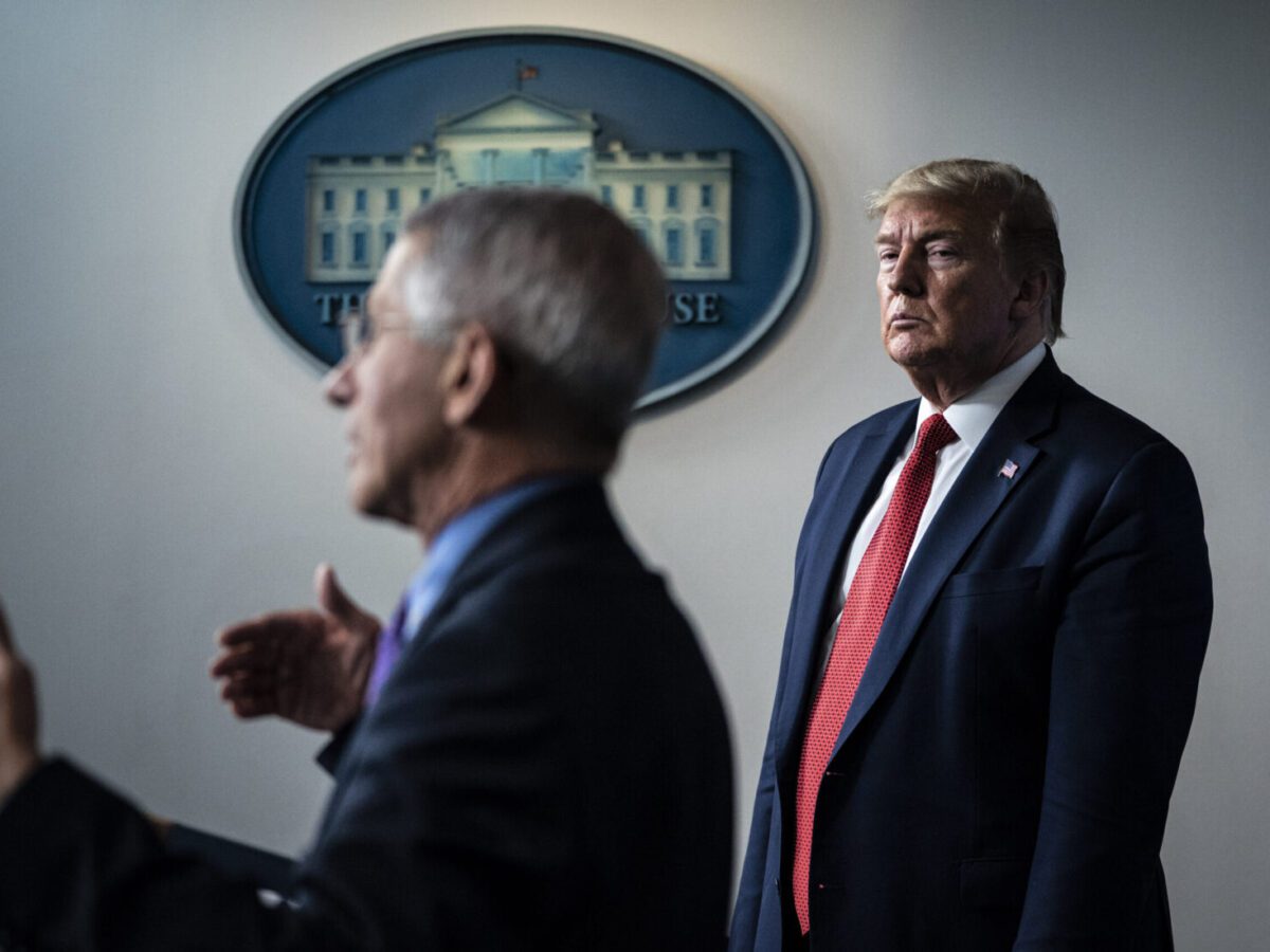 President Donald Trump and Anthony S. Fauci, who was director of the National Institute of Allergy and Infectious Diseases, regularly briefed Americans about the coronavirus response in the early days of the pandemic. Jabin Botsford/The Washington Post