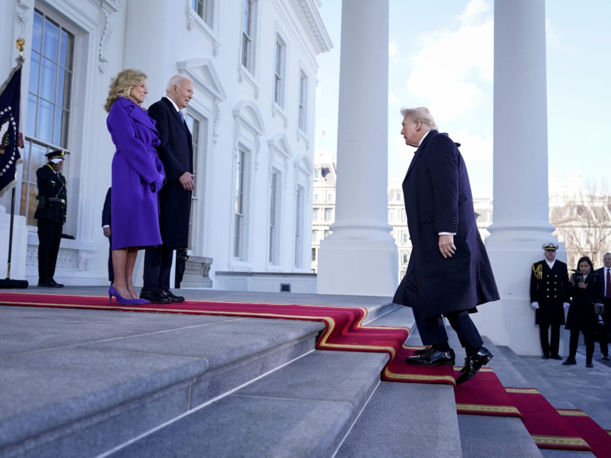 President Joe Biden and first lady Jill Biden welcome President-elect Donald Trump to the White House on Inauguration Day in January. On Tuesday, Biden is set to make his first public comments since leaving office.Jabin Botsford/The Washington Post