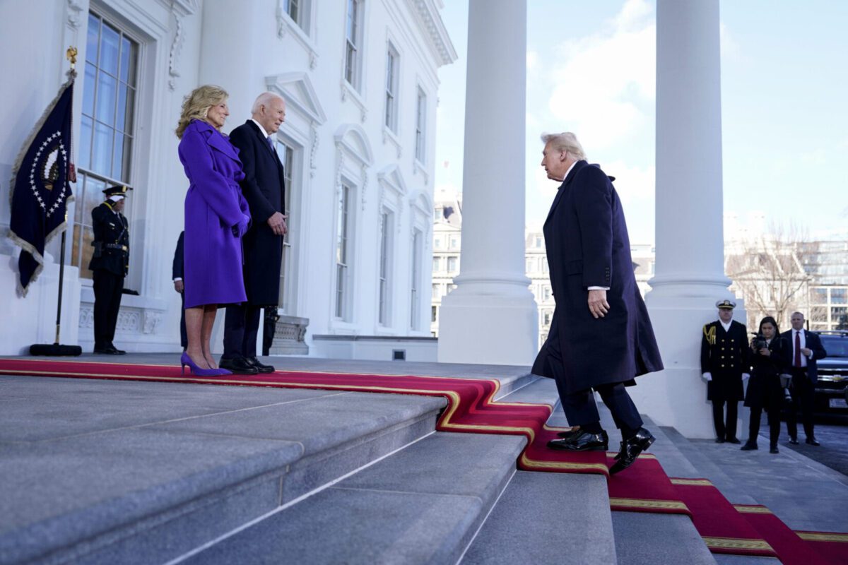 President Joe Biden and first lady Jill Biden welcome President-elect Donald Trump to the White House on Inauguration Day in January. On Tuesday, Biden is set to make his first public comments since leaving office.Jabin Botsford/The Washington Post