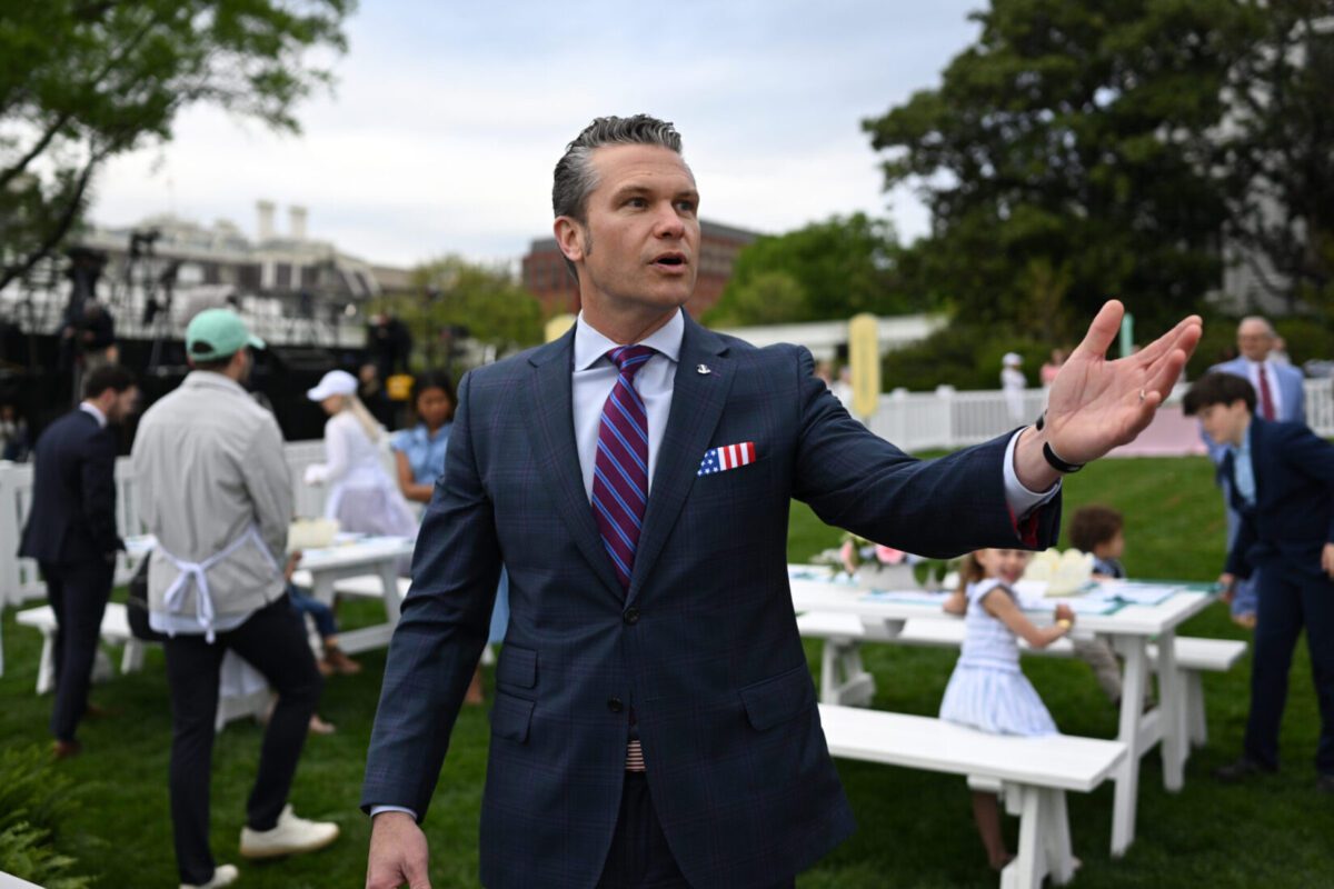 Defense Secretary Pete Hegseth at the White House Easter Egg Roll on Monday. Matt McClain/The Washington Post
