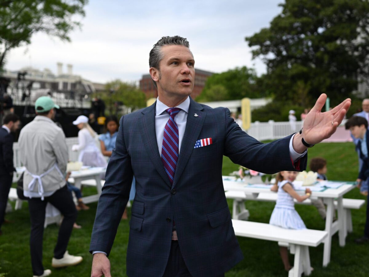 Defense Secretary Pete Hegseth at the White House Easter Egg Roll on Monday. Matt McClain/The Washington Post
