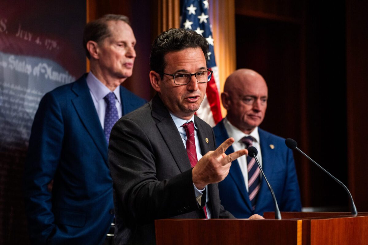 Sen. Brian Schatz (D-Hawaii) speaks during a news conference on Capitol Hill on April 1. Demetrius Freeman/The Washington Post