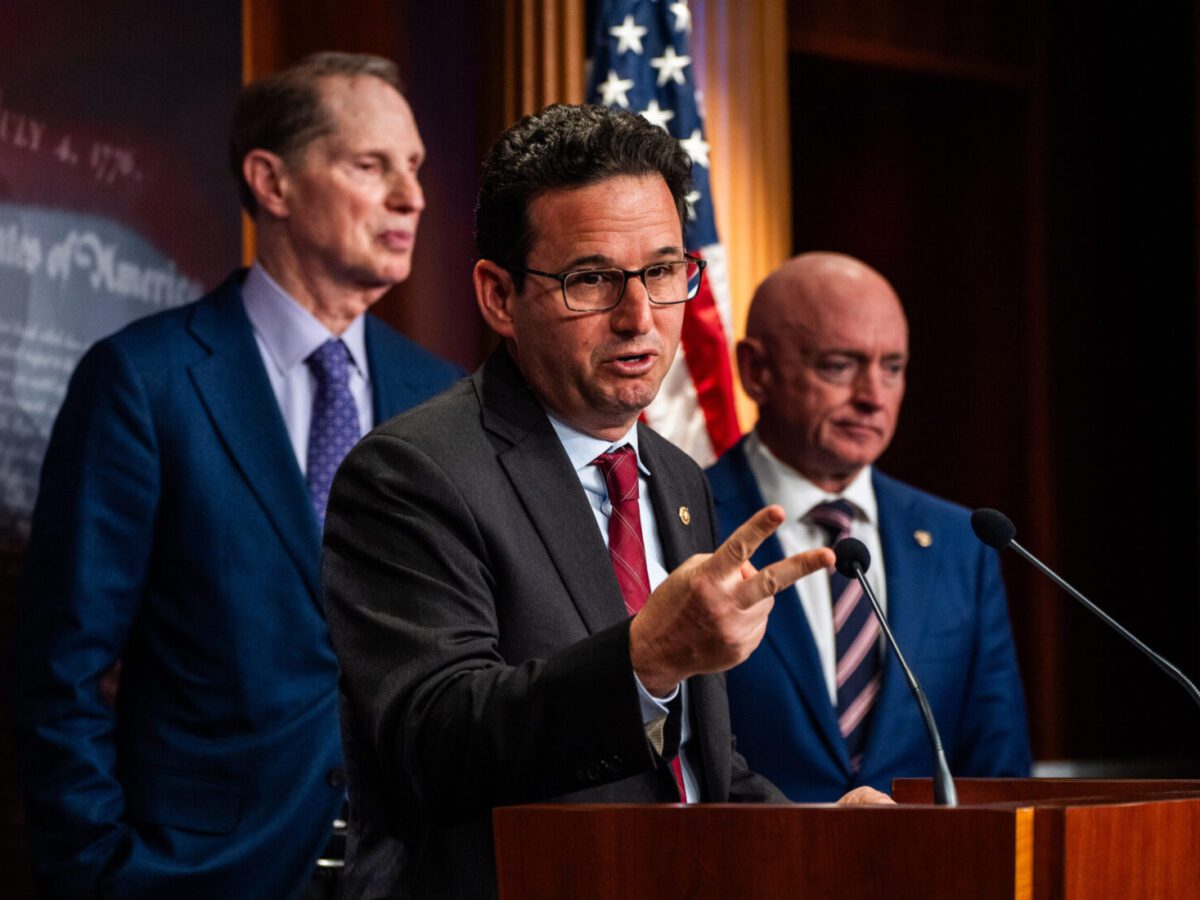 Sen. Brian Schatz (D-Hawaii) speaks during a news conference on Capitol Hill on April 1. Demetrius Freeman/The Washington Post