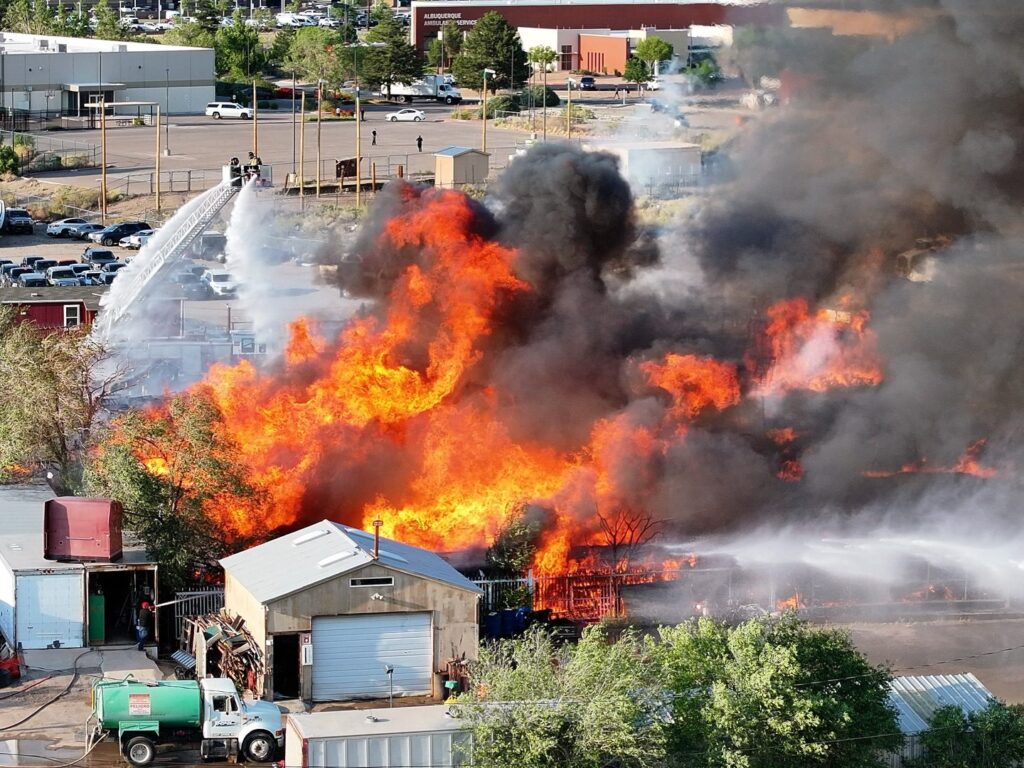 Albuquerque Fire Rescue battle a large industrial fire in the North Valley, May 13, 2025