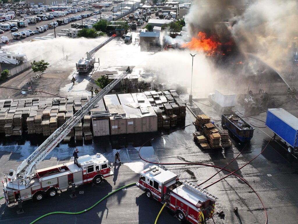 Albuquerque Fire Rescue battle a large industrial fire in the North Valley, May 13, 2025