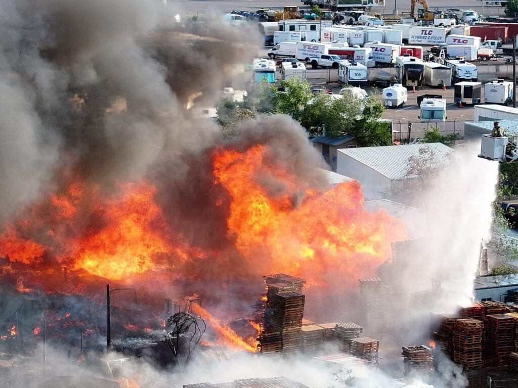 Albuquerque Fire Rescue battle a large industrial fire in the North Valley, May 13, 2025