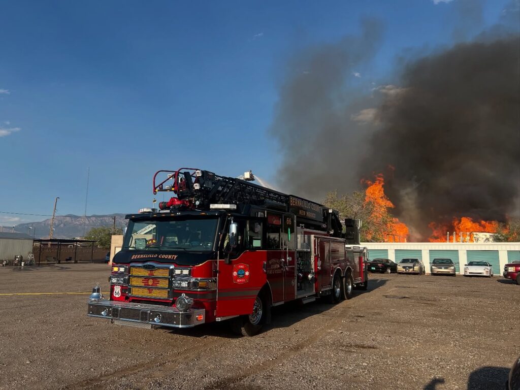Albuquerque Fire Rescue battle a large industrial fire in the North Valley, May 13, 2025