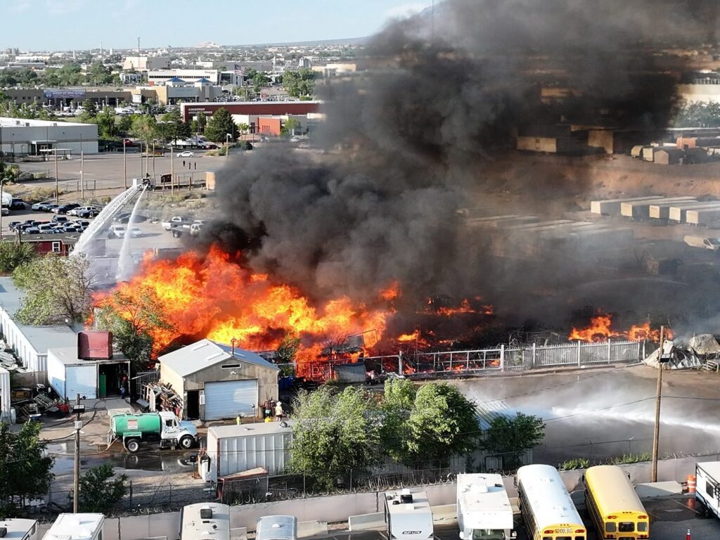 Albuquerque Fire Rescue battle a large industrial fire in the North Valley, May 13, 2025