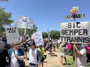 City Council candidate Daniel Leiva collected signatures to get on the ballot during the Albuquerque No Kings rally on June 14, 2025 / nm.news