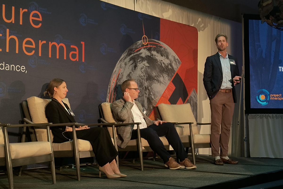 Cutline: Lucy Darago (XGS) and Chris Rees (Meta) participate in a panel discussion moderated by Trent McFadyen with Project InnerSpace.