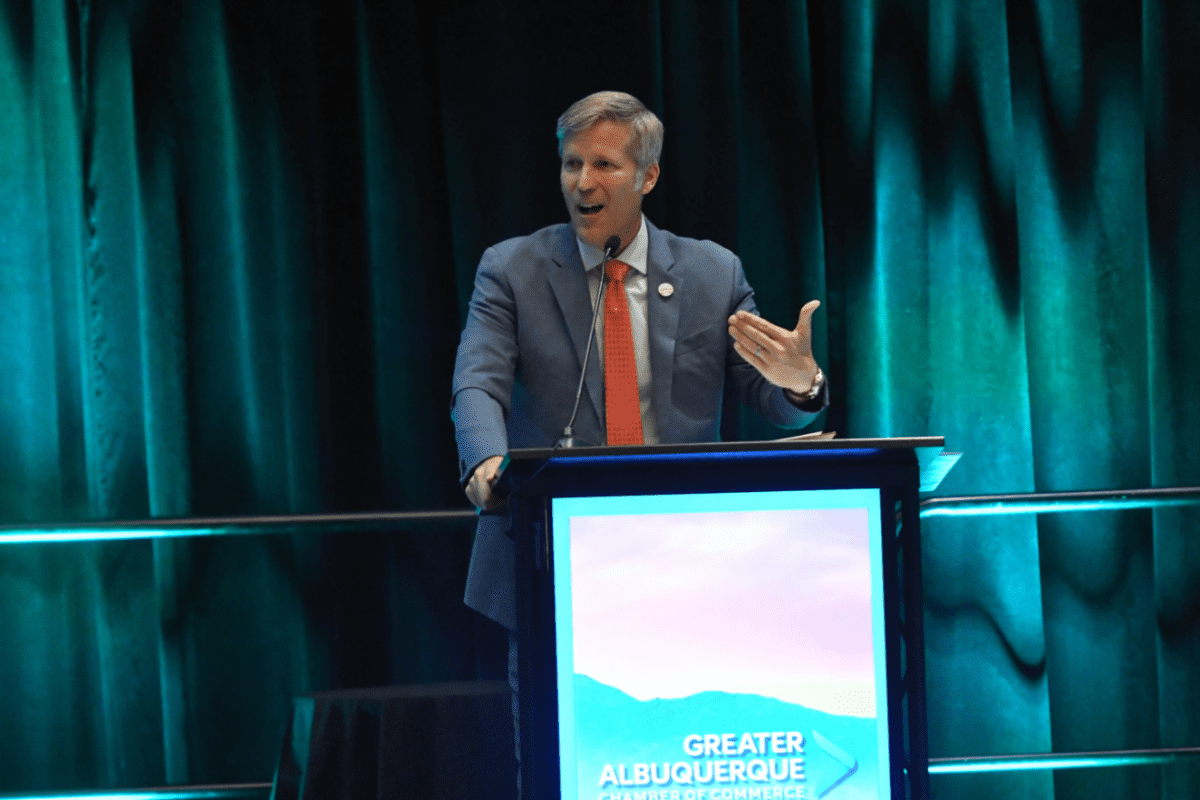 Albuquerque Mayor Tim Keller speaks to the business community during the Greater Albuquerque Chamber of Commerce's Mayors Luncheon on June 17.