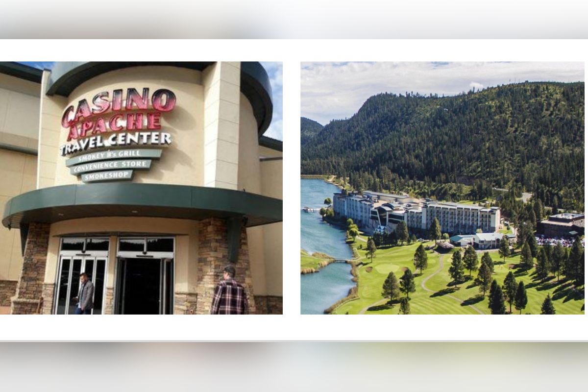 The facade of the Inn of the Mountain Gods & Casino, pictured in a presentation to lawmakers by the leaders at the Mescalero Apache Reservation. It has 1,000 employees, including 40% who are tribal members, according to the presentation. (Photo courtesy NM legislative presentation)