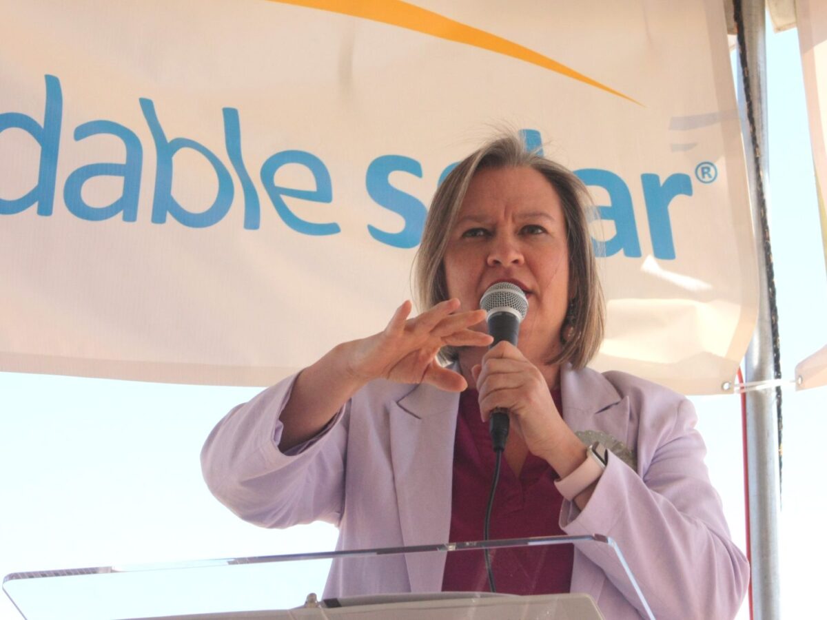 State Land Commissioner Stephanie Garcia Richard at the groundbreaking of a community solar project in Valencia County.