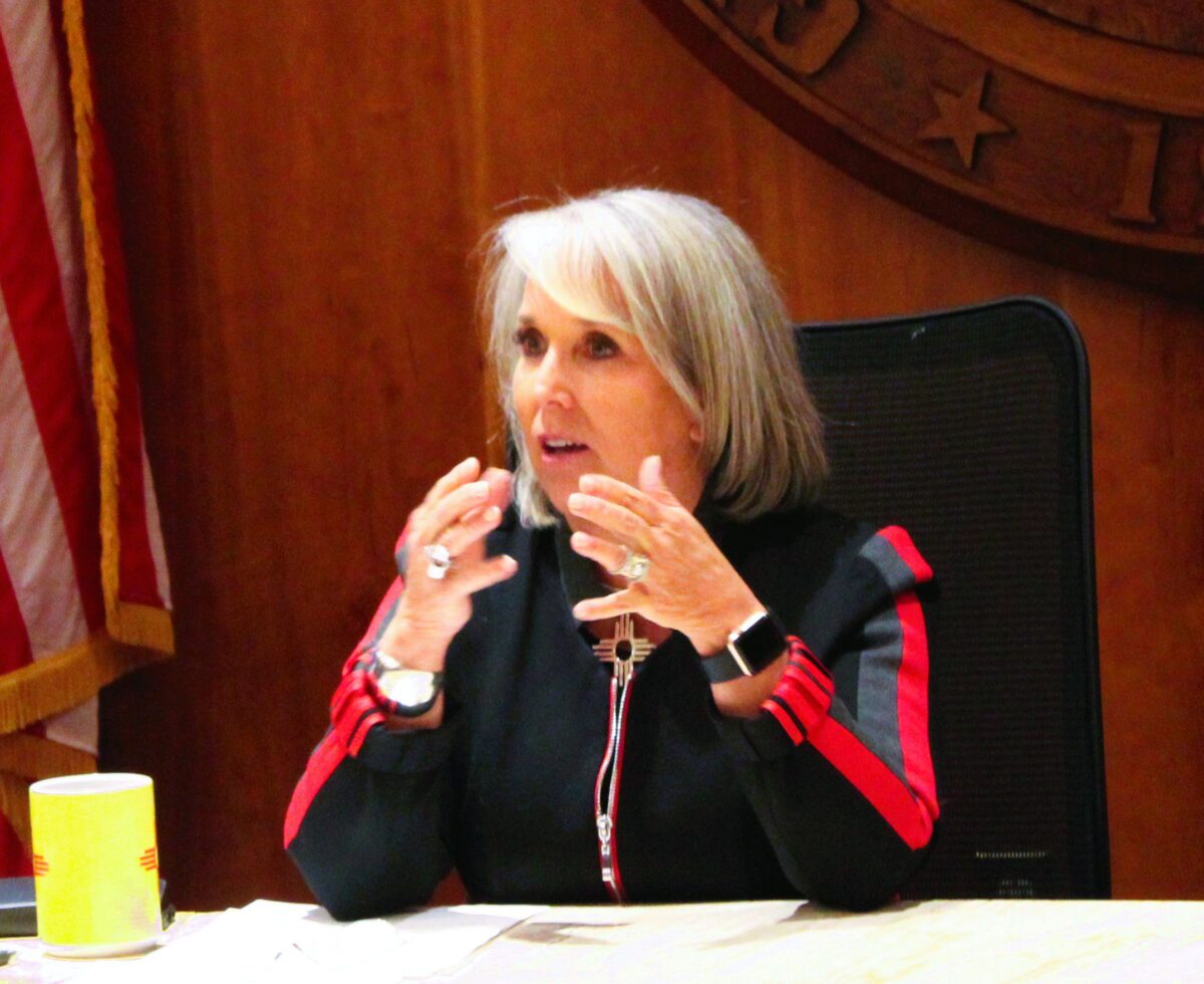 Gov. Michelle Lujan Grisham speaks during a press conference on Sept. 8, 2023 regarding a new public health order.