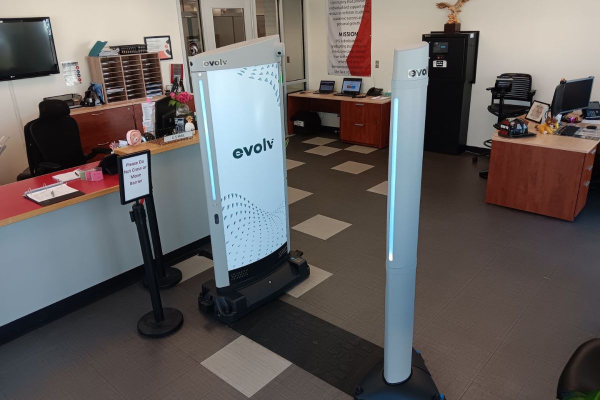 All but one of Rio Rancho Public Schools' middle and high schools have Evolv weapons detection systems, like this one at Independence High School, this year. (RRPS)