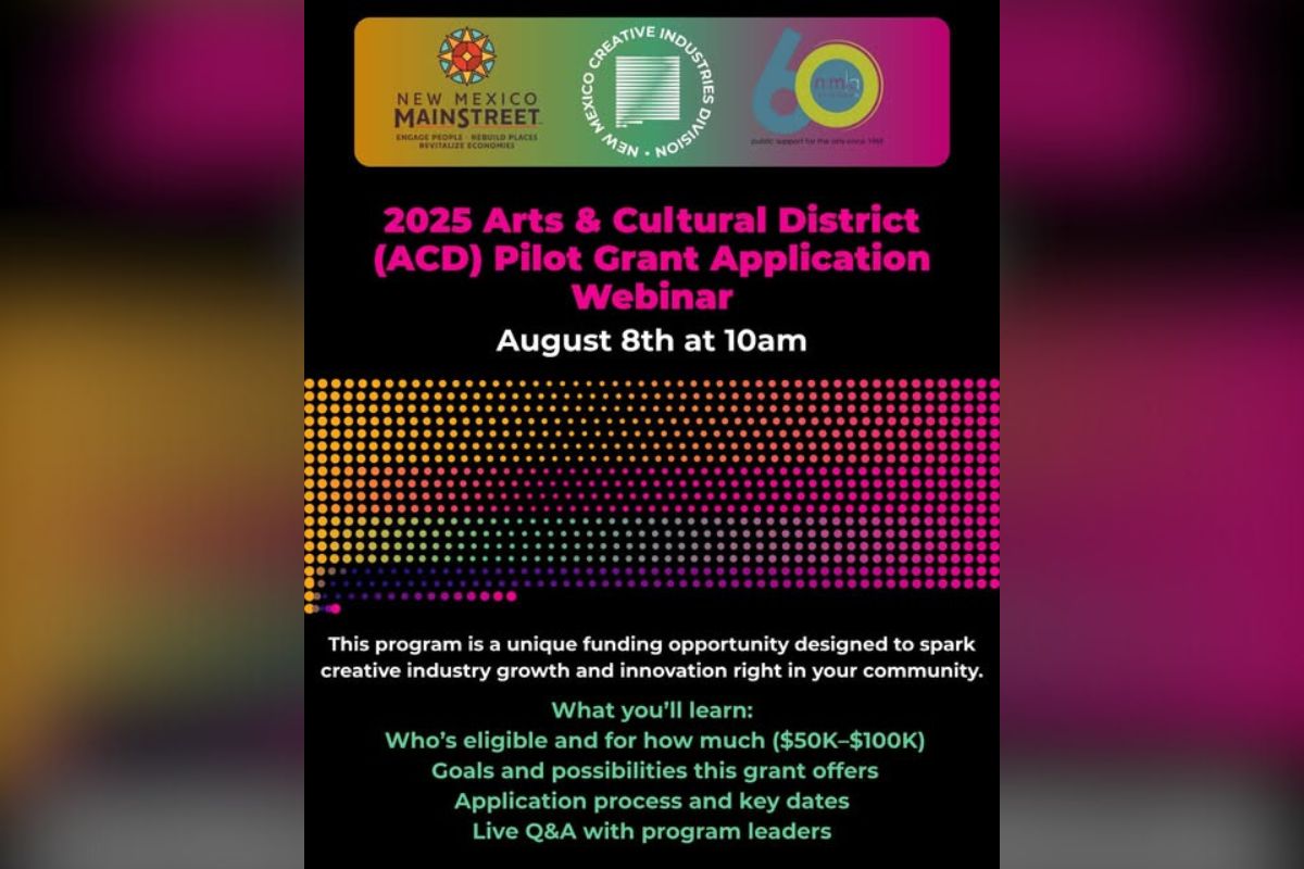 New Mexico officials plan to host an informational webinar Aug. 8 for a new pilot grant program that will award up to $100,000 to state-authorized arts and cultural districts to boost local creative economies.
