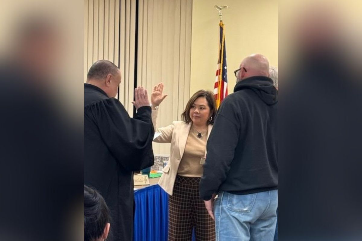 sworn in as city clerk/treasurer with Mayor Brandon S. Webb and Municipal Judge Bobby Garcia