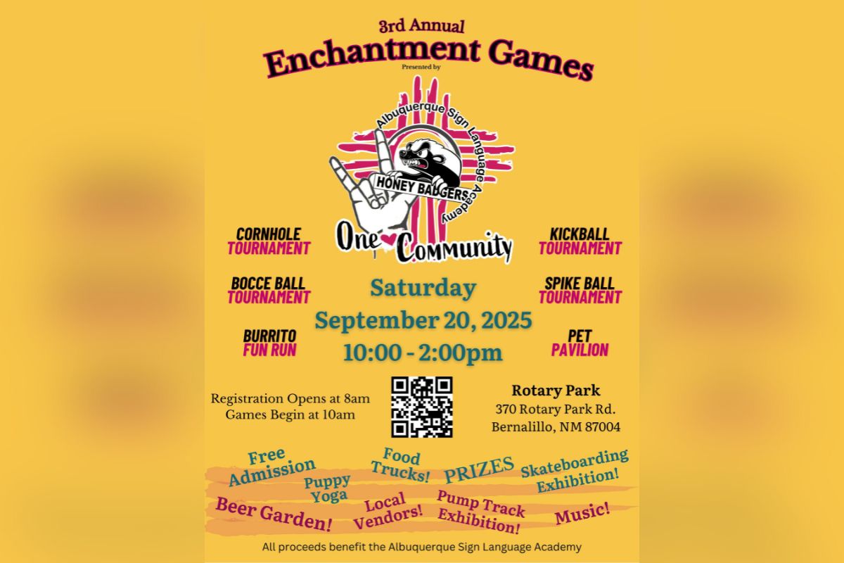 The Albuquerque Sign Language Academy will host its third annual Enchantment Games on Saturday, Sept. 20, from 10 a.m. to 2 p.m. at Bernalillo’s Rotary Park.