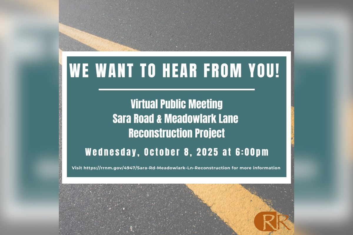 A virtual public meeting will be held on Wednesday, Oct. 8, at 6 p.m. to discuss reconstruction plans for Sara Road and Meadowlark Lane, including the proposed installation of a roundabout at their intersection.