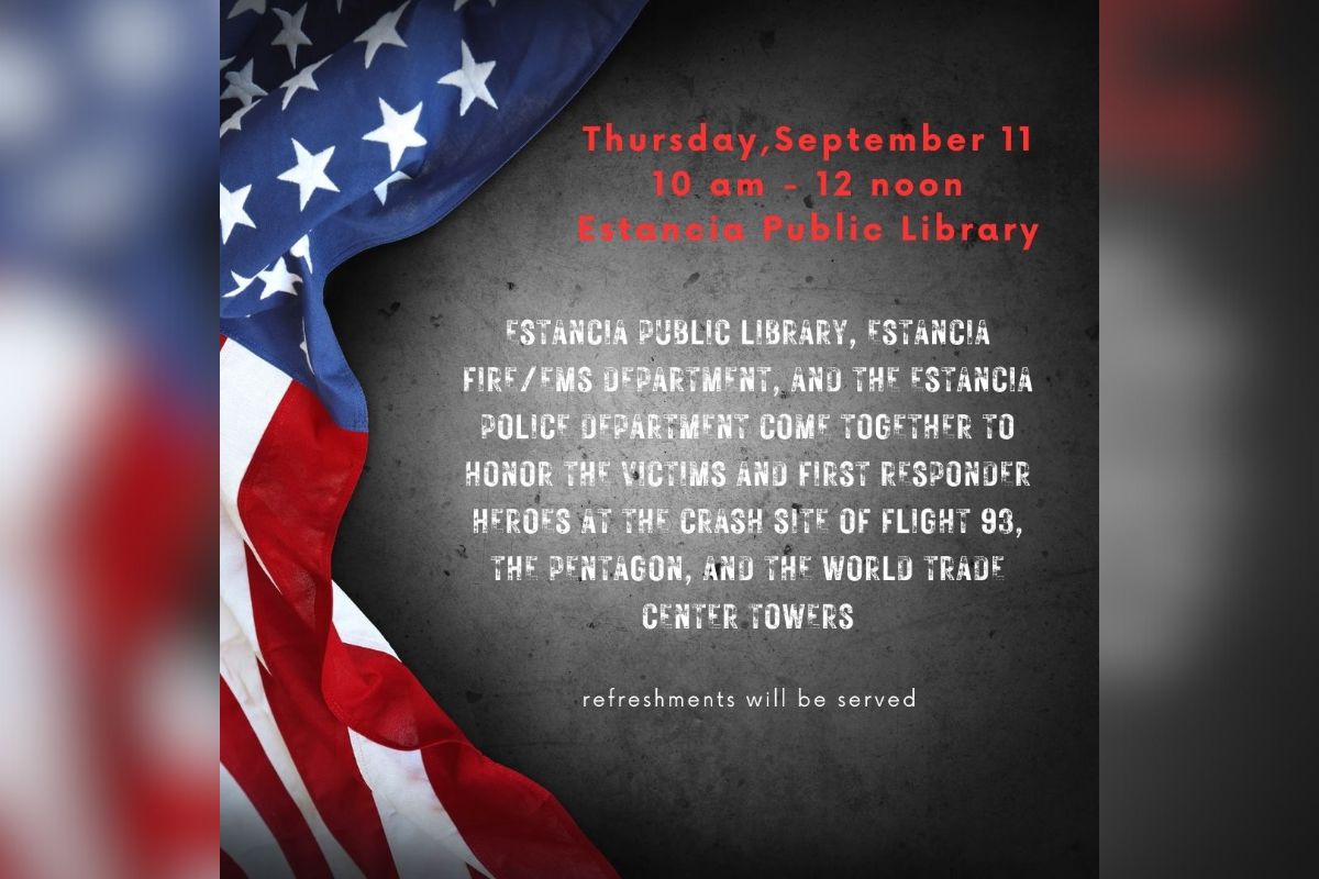 The Estancia Public Library, in partnership with the Estancia Fire/EMS Department and Estancia Police Department, will host a memorial service on Sept. 11 to honor the victims and first responder heroes of the terrorist attacks in 2001.