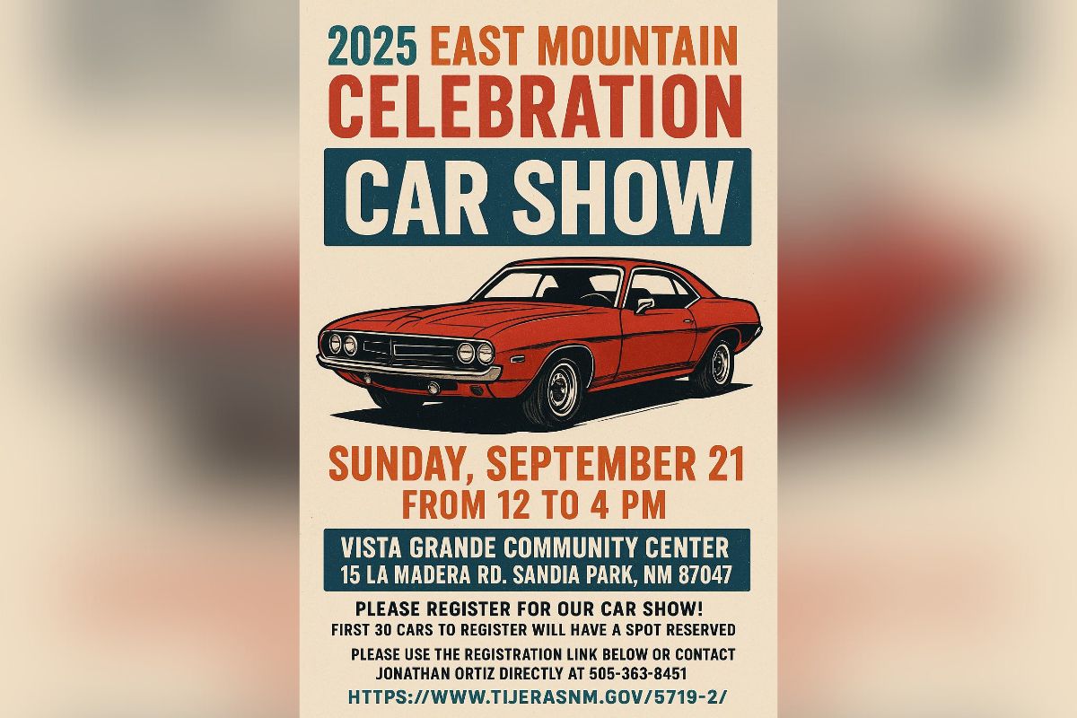 The Village of Tijeras will host the 2025 East Mountain Celebration Car Show on Sunday, Sept. 21, from noon to 4 p.m. at the Vista Grande Community Center.