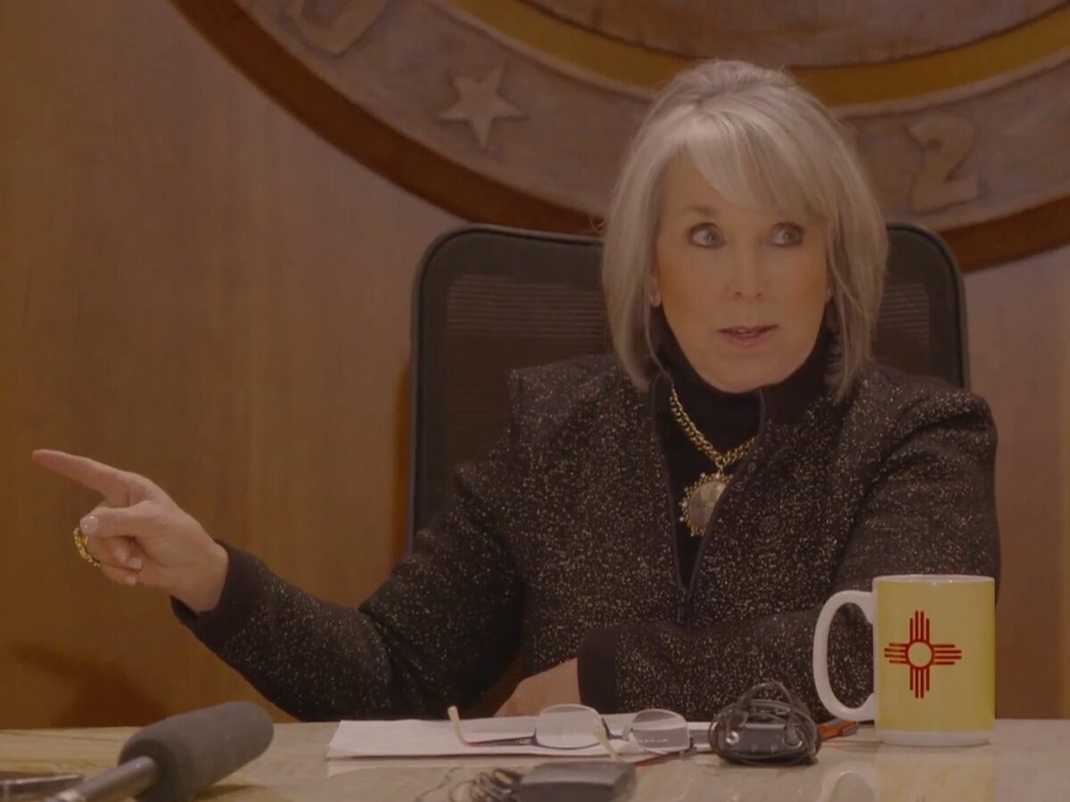 Screenshot of Gov. Michelle Lujan Grisham during a status report on December 11, 2023 on the gun safety public health order issued in September 2023.