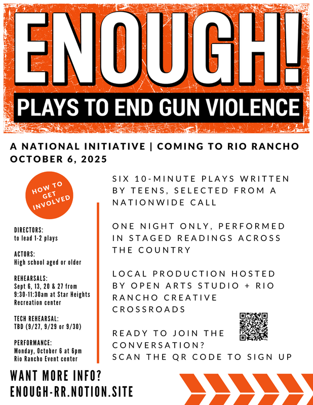 More than 48 communities across the United States will present readings of short plays written by teenagers about gun violence on Oct. 6, including a performance in Rio Rancho featuring local youth performers.