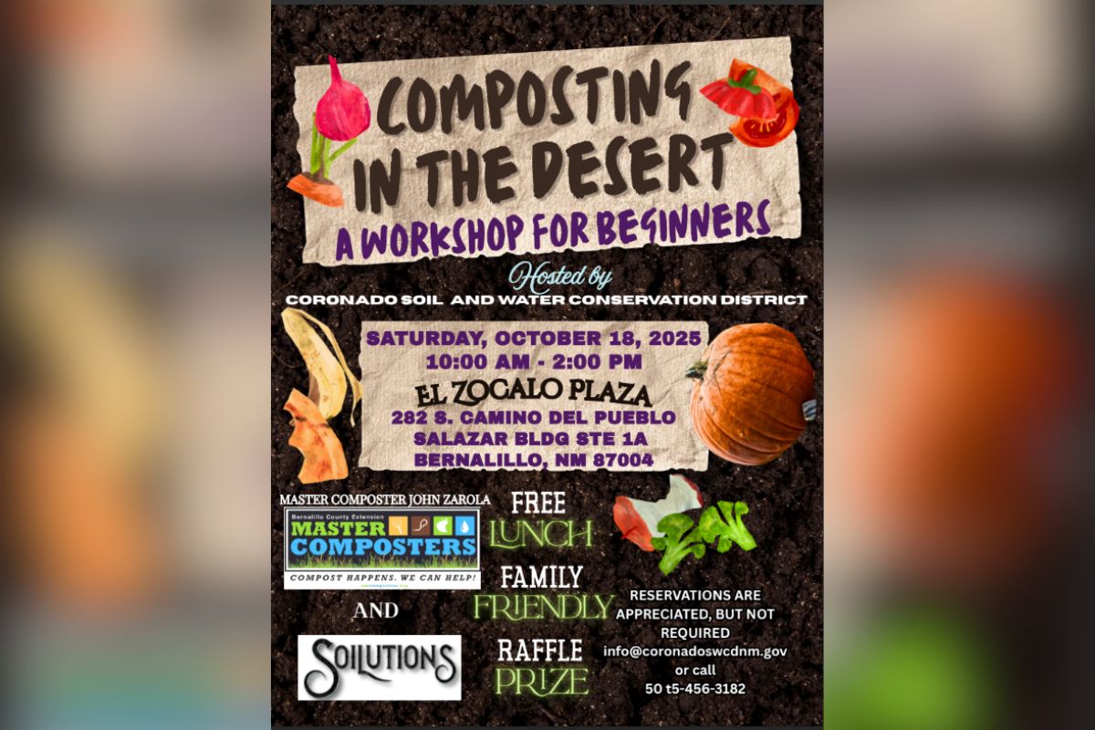 A free workshop on desert composting for beginners will be held Saturday from 10 a.m. to 2 p.m. at El Zocalo Plaza in Bernalillo.