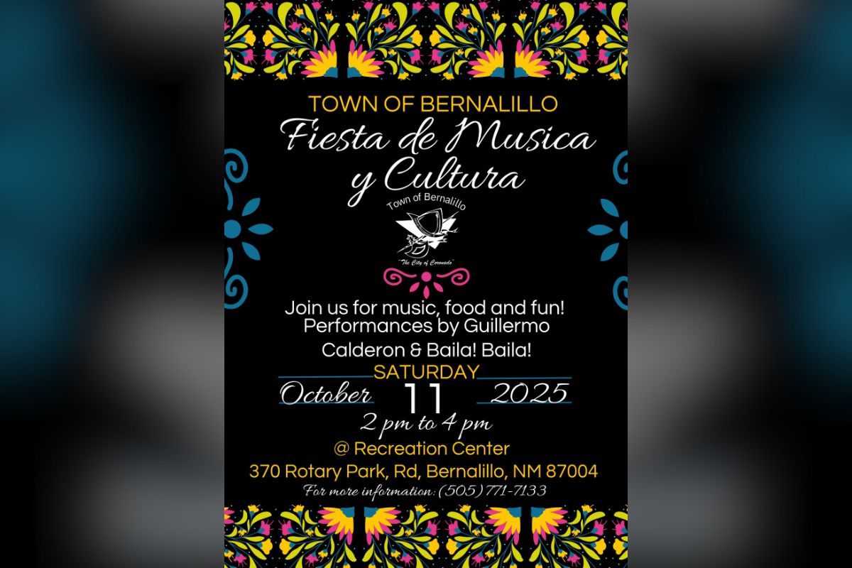 The Town of Bernalillo will host its annual Fiesta de Música y Cultura on Saturday, Oct. 11, from 2 p.m. to 4 p.m. at the Recreation Center.