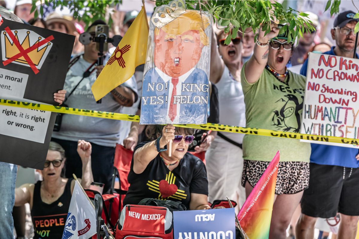 On June 14, thousands in the Albuquerque community showed up for the No Kings Rally held at Mariposa Basin Park in Taylor Ranch. This is one of thousands planned throughout the country on Saturday. Photo by Roberto E. Rosales /City Desk Abq