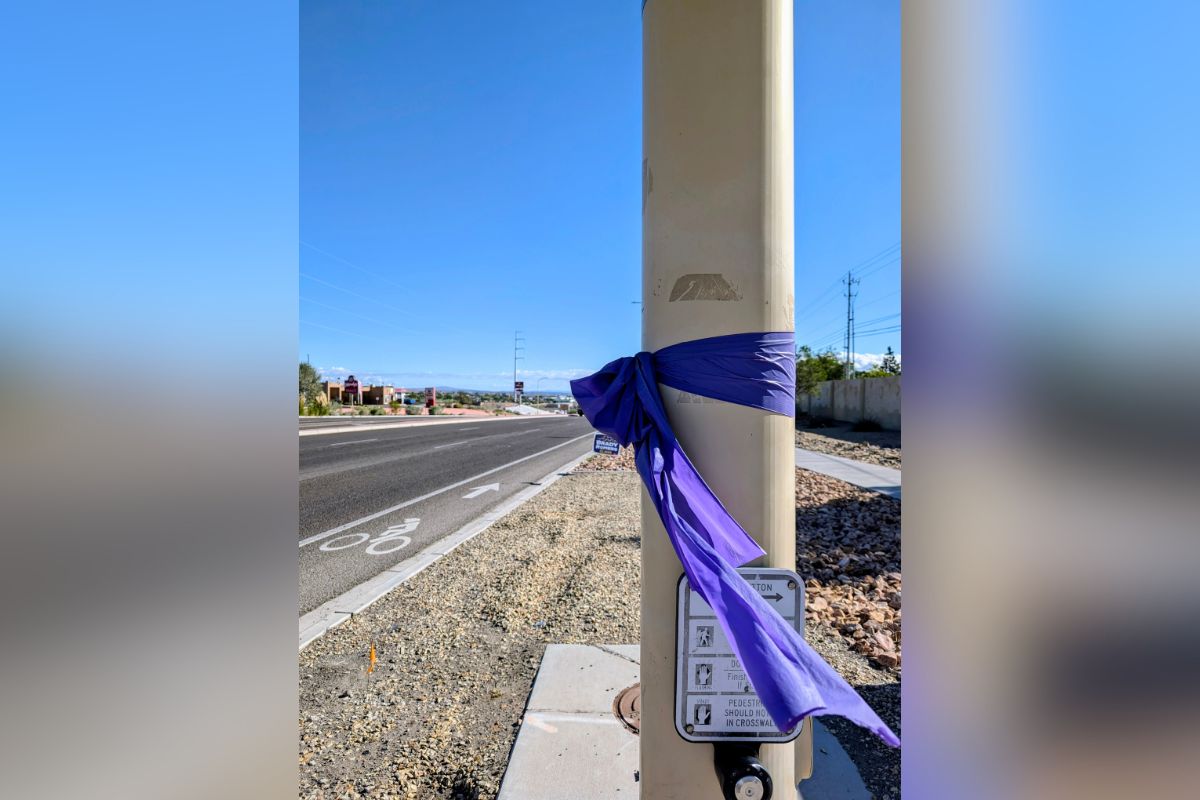 Purple ribbons meant to bring attention to domestic violence were posted last weekend around Rio Rancho, Bernalillo and Placitas. (Kevin Hendricks)