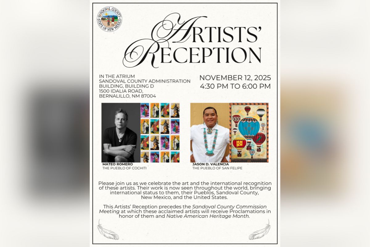 Sandoval County will celebrate Native American Heritage Month with an artists' reception honoring two artists whose work has reached millions worldwide.