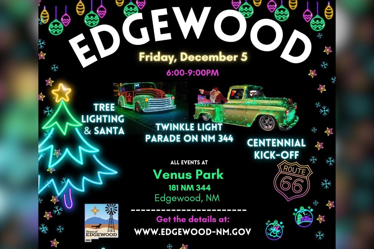 The town of Edgewood will hold its annual holiday celebration Dec. 5, featuring a Twinkle Light Parade, tree lighting ceremony and the kickoff of Route 66 Centennial festivities.