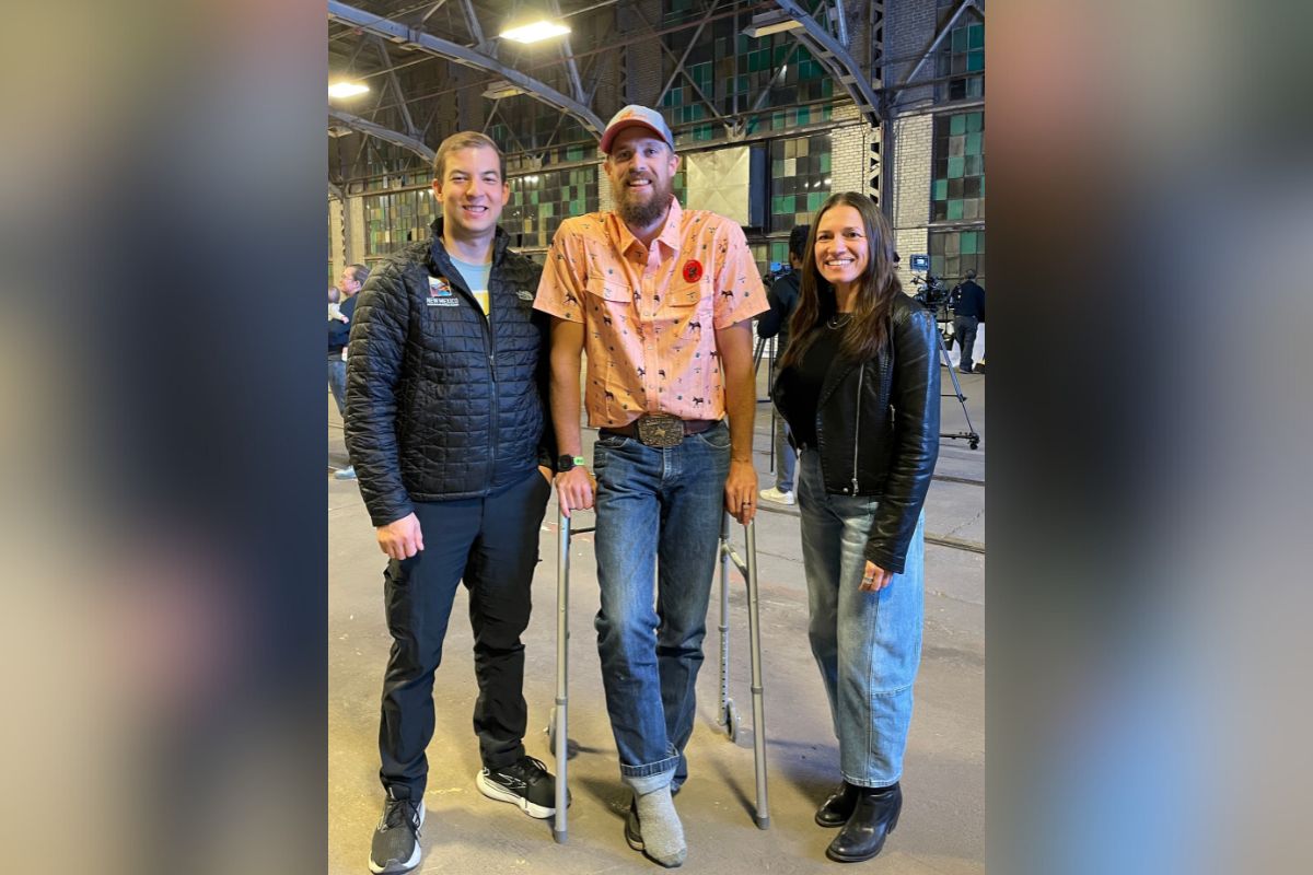 NM Pack Burro founder Shane Weigand, center, is pictured here with Deputy Cabinet Secretary Isaac Romero, left, and ORD Director Karina Armijo after winning first place Thursday at a statewide competition for outdoor recreation businesses. (NMEDD)