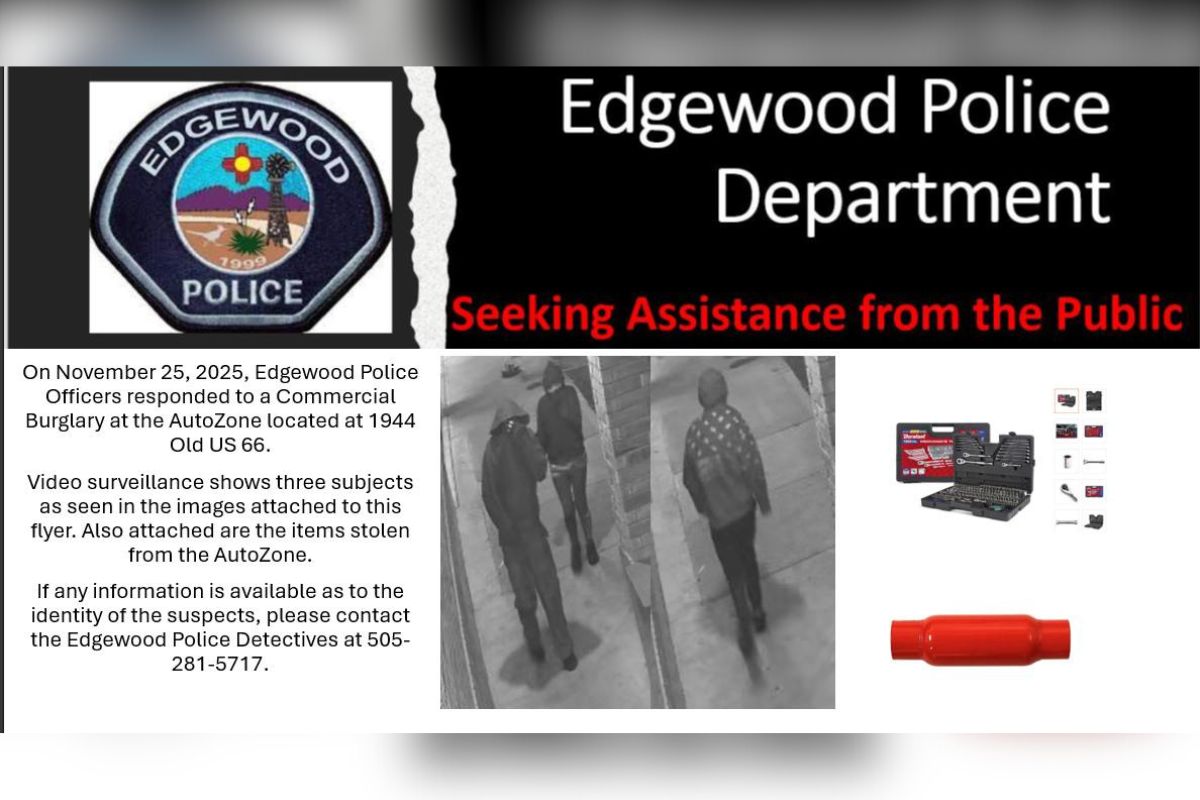 The Edgewood Police Department is asking for the public's assistance in identifying three suspects involved in a commercial burglary at an AutoZone store.