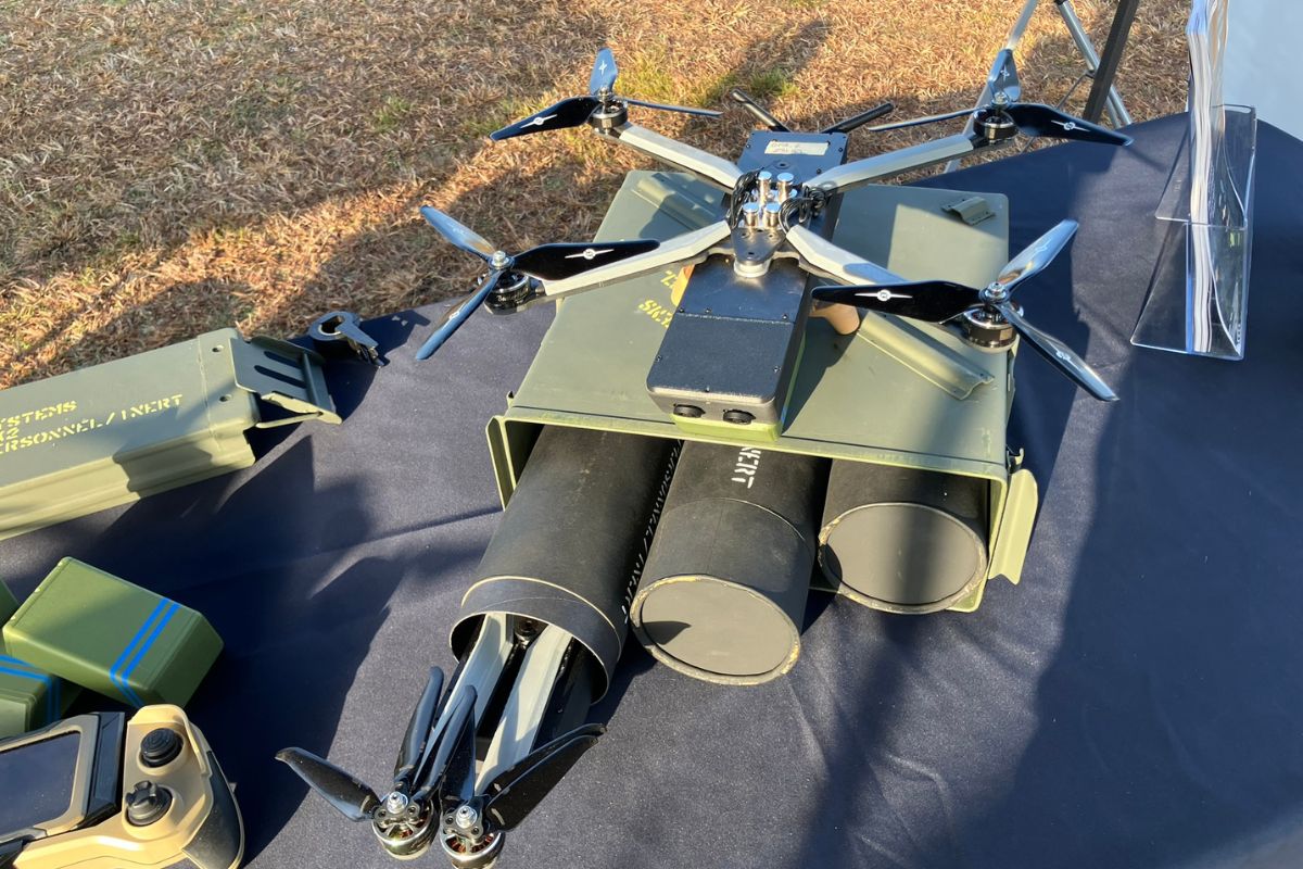 The Precision Flying Grenade, a project DFA Systems is developing, is a one-way attack drone/loitering munition with a unique flight control system. Wood said he got the idea from weapons Ukrainian troops are deploying in that nation’s ongoing war with Russia.