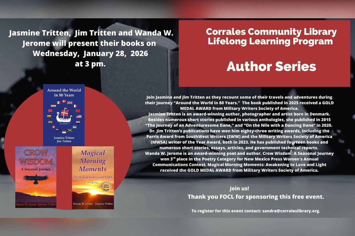 The Corrales Community Library will highlight three prolific local voices this month as part of its Lifelong Learning Program’s Author Series.