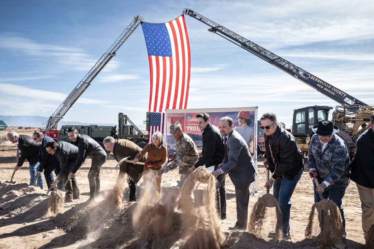 Castelion announced on Jan. 22 that it selected Sandoval County, New Mexico, as the site for Project Ranger, a 1000-acre solid rocket motor manufacturing campus dedicated to next-generation hypersonic systems. Pictured are dignitaries including Gov. Michelle Lujan Grisham, center, moving dirt during the groundbreaking ceremony. Photo by Roberto E. Rosales for New Mexico News