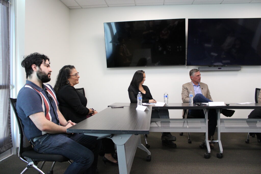 Sen. Martin Heinrich listens during a roundtable discussion at WESST's Albuquerque headquarters on May 7. (Kevin Hendricks)