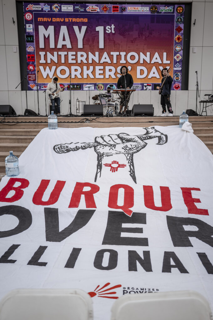 Friday was International Workers’ Day with more than 25 local labor unions and community organizations gathered for a rally and a march at Albuquerque Civic Plaza. Roberto E. Rosales for the The Paper
