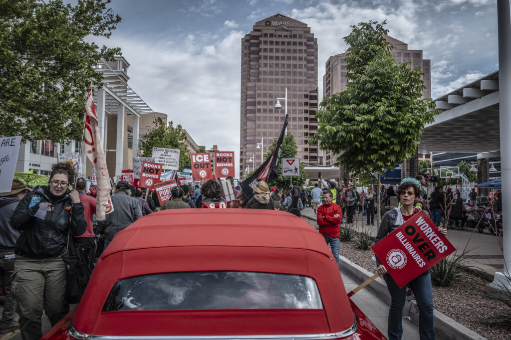 Friday was International Workers’ Day with more than 25 local labor unions and community organizations gathered for a rally and a march at Albuquerque Civic Plaza. Roberto E. Rosales for the The Paper